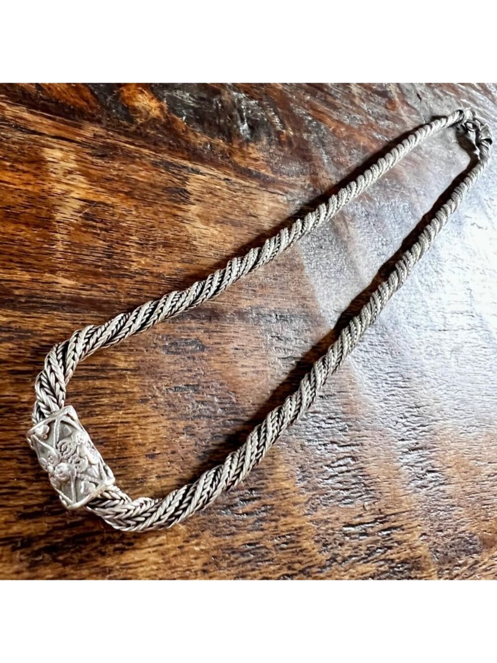 Vintage 90’s Sterling Silver Balinese 24” Spiral Wound Decorative Chain With Bea